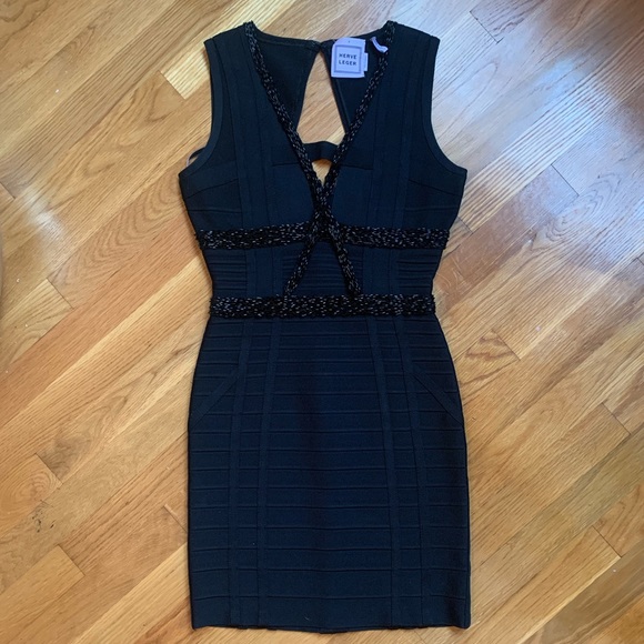 herve leger black sequin bandage dress Herve Leger Black Bandage Dress Vintage Y2K Sequin Detail One Shoulder Strap L